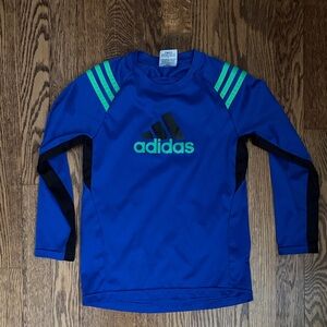 Adidas Kids quick dry athletic shirt in Blue with Green Stripes